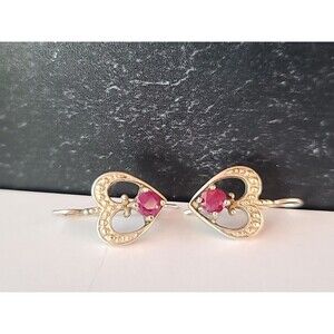925 Sterling Silver Pink Topaz Heart Shaped Pierced Earrings Vintage